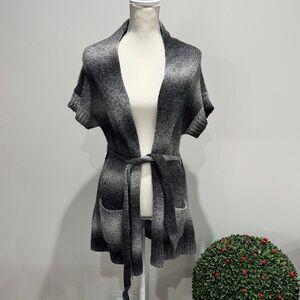 Cache Open-Front Short Sleeve Belted Cardigan - Gray Ombre Sz M